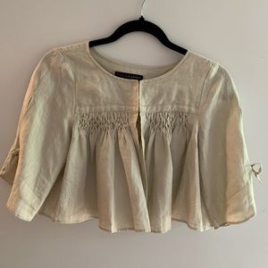 Linen beige cropped flowy jacket